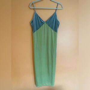 Green Slip Summer Dress Lightweight Velvet L XL
